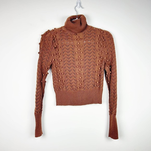 Tularosa Brown Maple Cable Knit Knot Turtle Meck Sweater Size XS - Picture 2 of 6